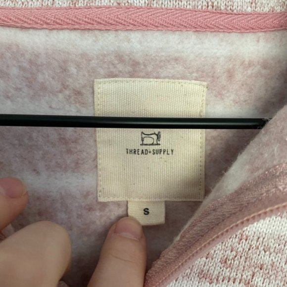 Thread & Supply Pink Striped Quarter Zip Pullover Sweatshirt Size Small - Picture 8 of 9